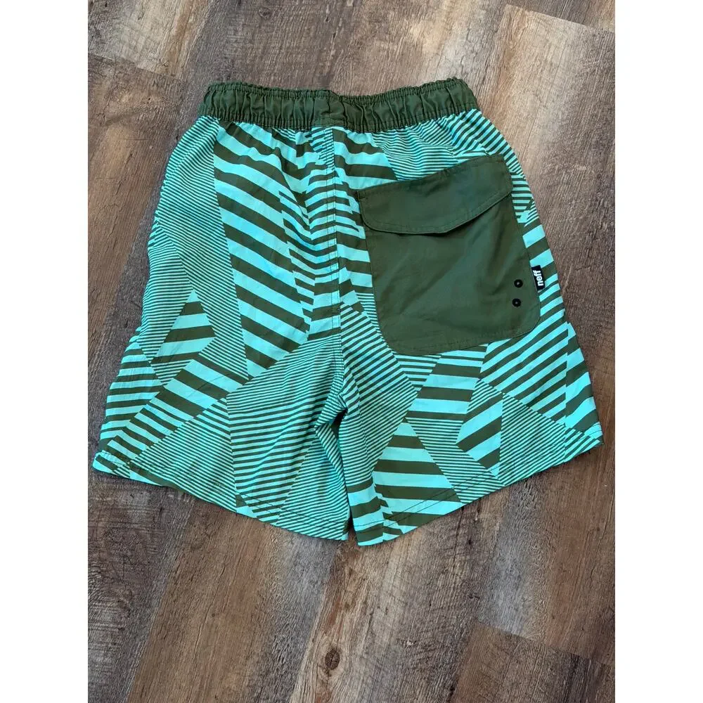 NEFF Olive Green Geo print boardshorts SM